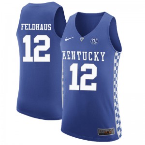 Mens University of Kentucky #12 Deron Feldhaus Blue Stitched Jerseys 587184-601