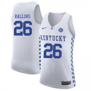 Men University of Kentucky #26 Kenny Rallins White Embroidery Jerseys 292110-221