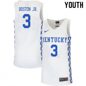 Youth University of Kentucky #3 Brandon Boston Jr. White Official Jersey 491480-879
